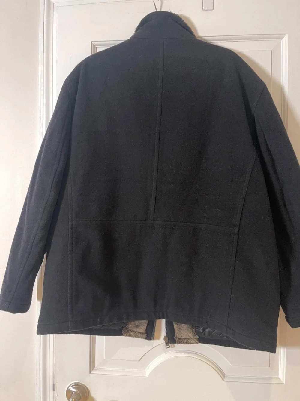 Marc New York black wool cashmere faux fur collar winter car coat jacket men XL